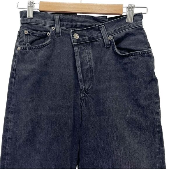 Agolde Criss Cross Straight Jeans in Shambles Black Wash Raw Hem Women’s Size 24 - Picture 5 of 16